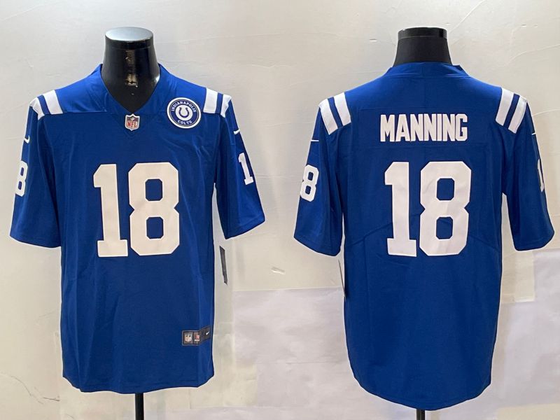 Men Indianapolis Colts 18 Manning Blue Second generation 2024 Nike Limited NFL Jersey style 2